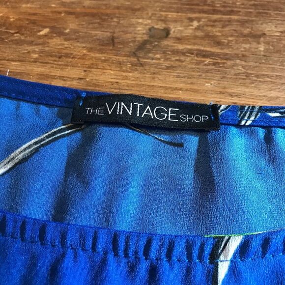 The Vintage Shop Blue Green Bird Print Dress Medium Long Sleeve - Picture 5 of 6